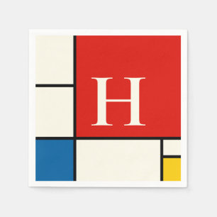De Stijl Inspired Primary Colored Squares Monogram Napkin