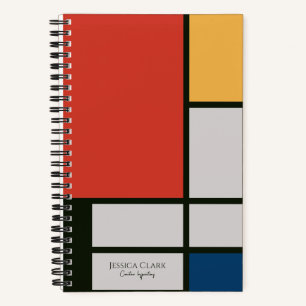 De Stijl Inspired Primary Colored Squares Monogram Notebook