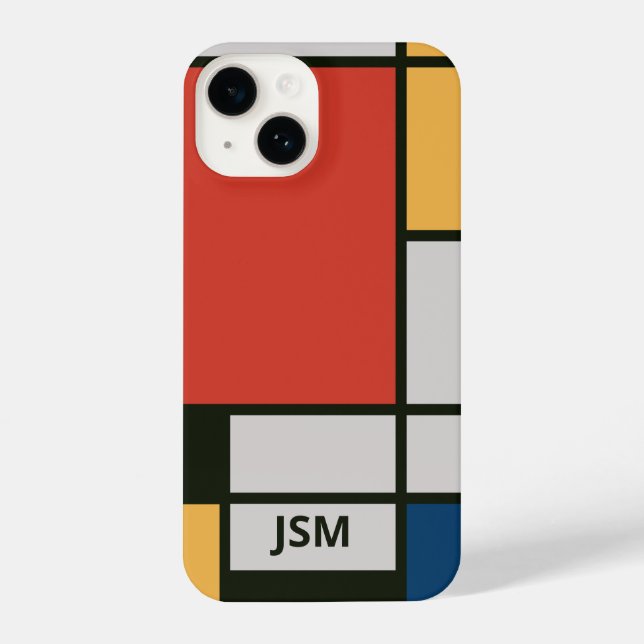 De Stijl Inspired Primary Coloured Squares Monogra iPhone Case (Back)
