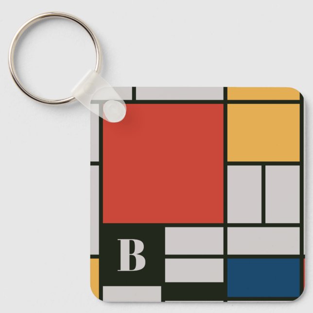 De Stijl Inspired Primary Coloured Squares Monogra Key Ring (Front)