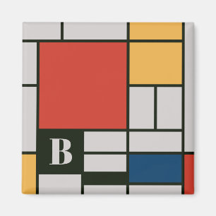 De Stijl Inspired Primary Coloured Squares Monogra Magnet