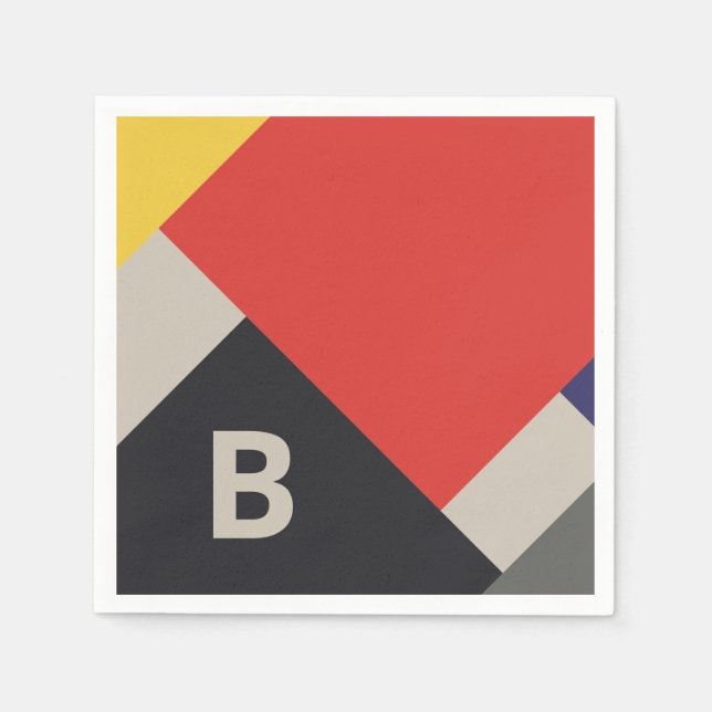 De Stijl Inspired Primary Coloured Squares Monogra Napkin (Front)