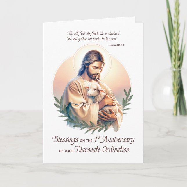 Deacon 1st Ordination Anniversary Jesus Shepherd Card (Front)