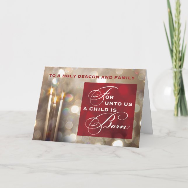 Deacon and Family Christmas Candles Child is Born  Card (Front)