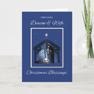 Deacon and Wife Christmas Blessings Manger on Blue Card