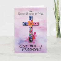Deacon and Wife Easter He is Risen Cross Flowers