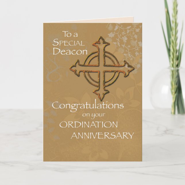 Deacon Anniversary of Ordination Gold Cross Card (Front)