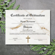  Deacon Church Certificate of Ordination