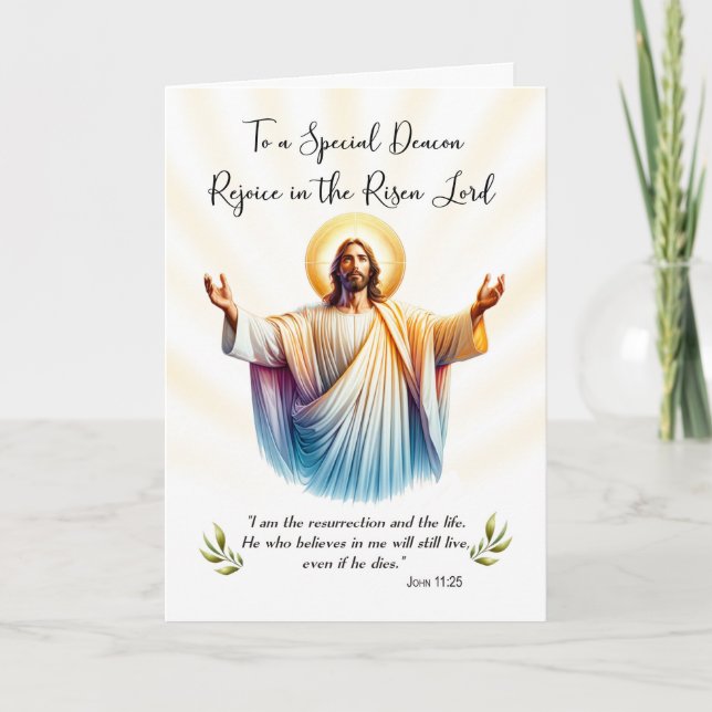 Deacon Easter Jesus is Risen Rejoice Scripture Card (Front)