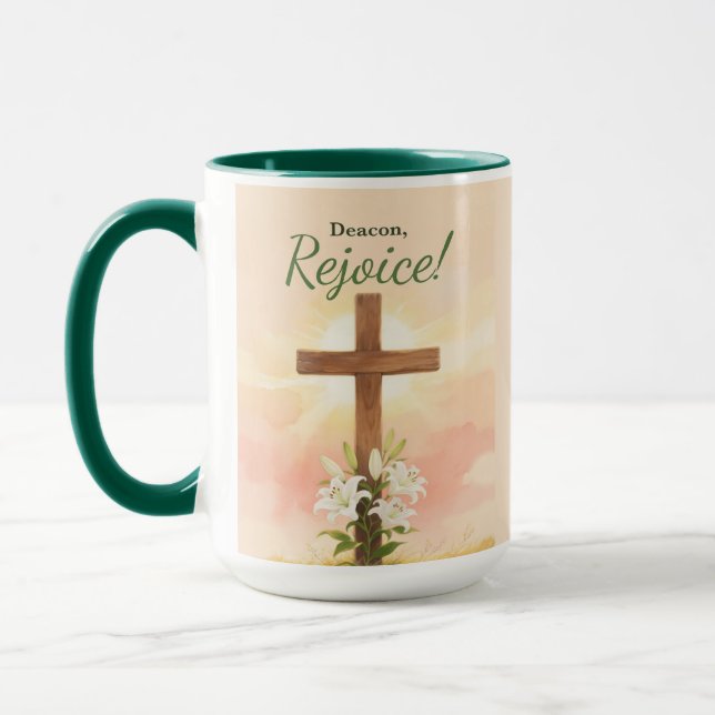 Deacon Easter Rejoice Cross and Lilies Mug (Left)