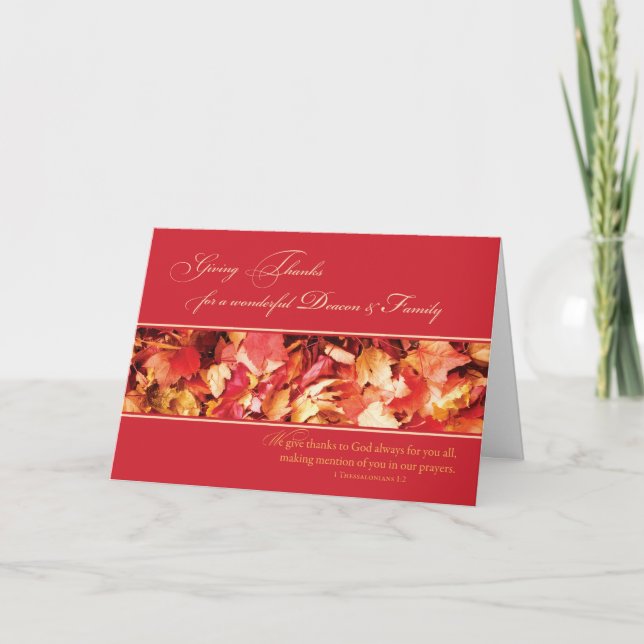 Deacon & Family Thanksgiving Leaves, Religious Holiday Card (Front)