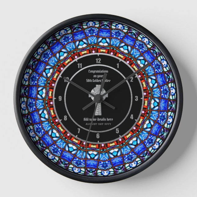 Deacon Minister Ordination Anniversary StainedGlas Clock (Front)