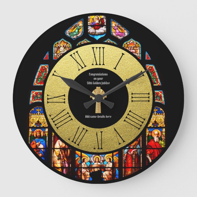 Deacon Minister Ordination Anniversary StainedGlas Large Clock (Front)