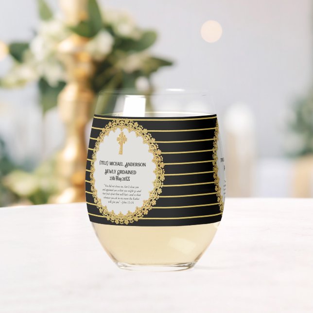 DEACON Newly Ordained Verse Gift Commemorative Stemless Wine Glass (Insitu (Wedding))