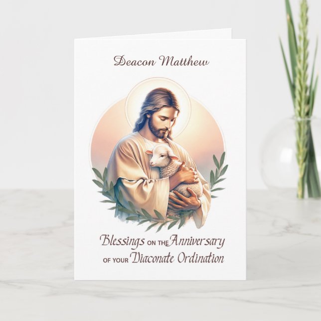 Deacon Ordination Anniversary Jesus Good Shepherd Card (Front)
