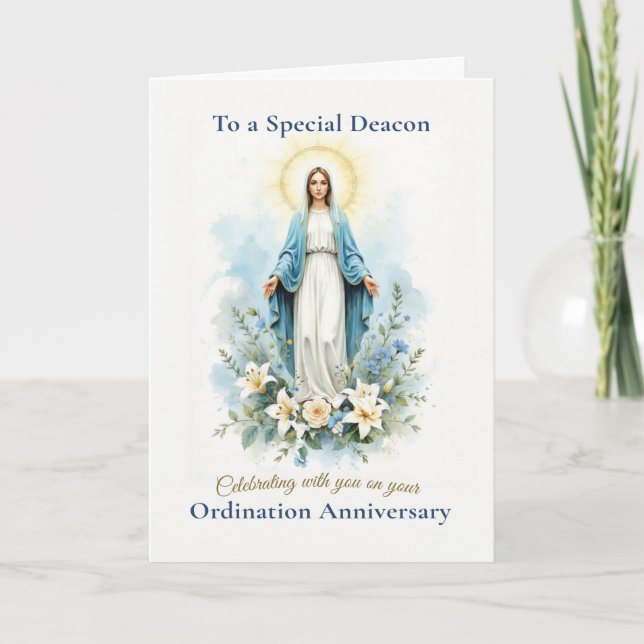 Deacon Ordination Anniversary Marian Blessing Card (Front)