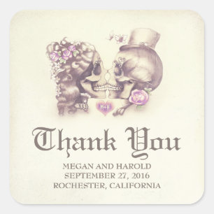 Dead and Nice Skull Couple Wedding Thank You Square Sticker