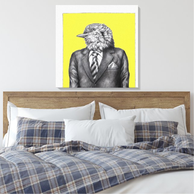 Dead Bird in Black Suits (Retro Yellow) Canvas Print (Insitu(Bedroom))