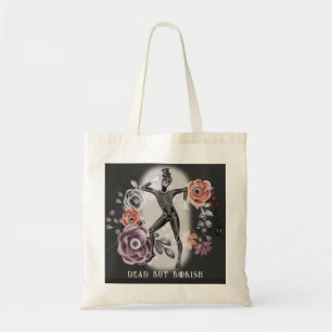 Dead but Bookish Black Gothic Halloween Skeleton Tote Bag