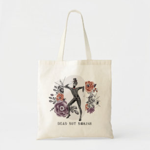 Dead but Bookish Gothic Halloween Skeleton Tote Bag