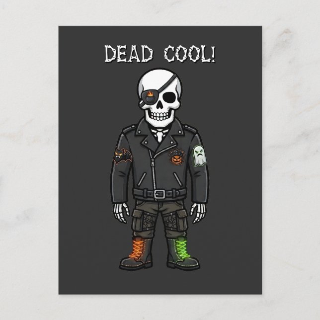 Dead Cool Skeleton Biker | Halloween Postcard (Front)