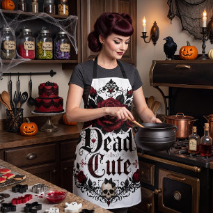 Dead Cute Red Rose Gothic Romance Halloween Apron