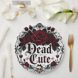 Dead Cute Red Rose Gothic Romance Halloween Paper Plate