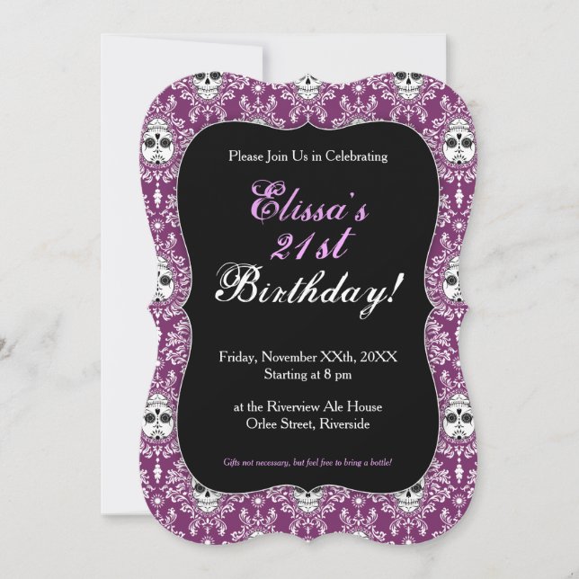 Dead Damask - Chic Sugar Skull Custom Invitations (Front)