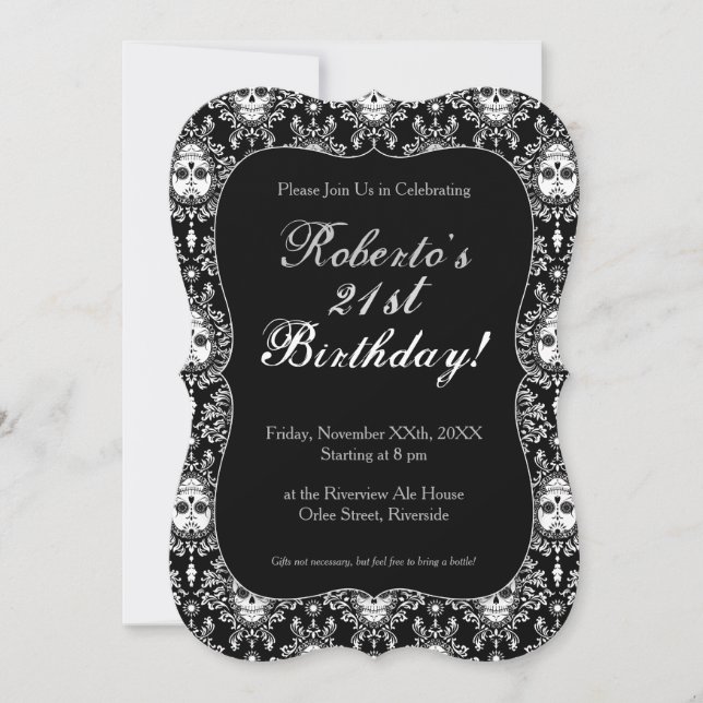 Dead Damask - Chic Sugar Skull Custom Invitations (Front)