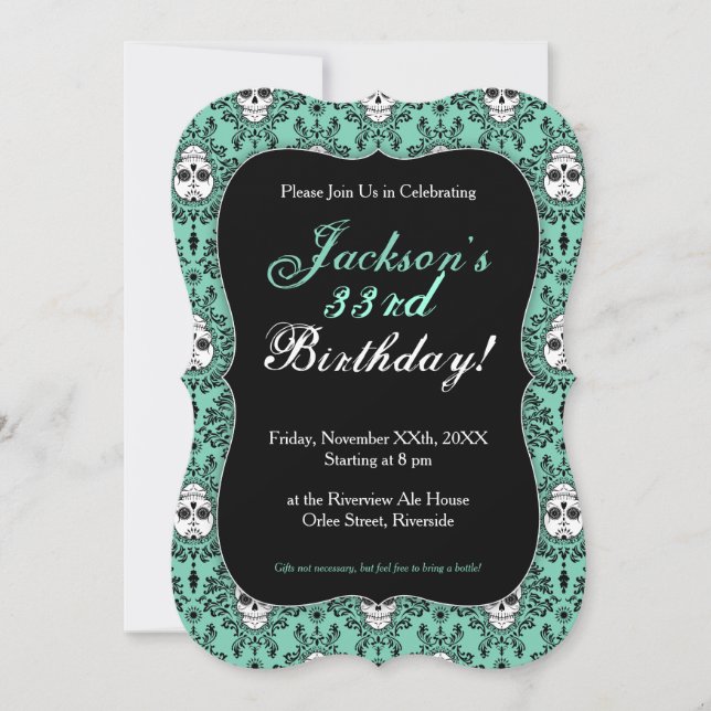 Dead Damask - Chic Sugar Skull Custom Invitations (Front)