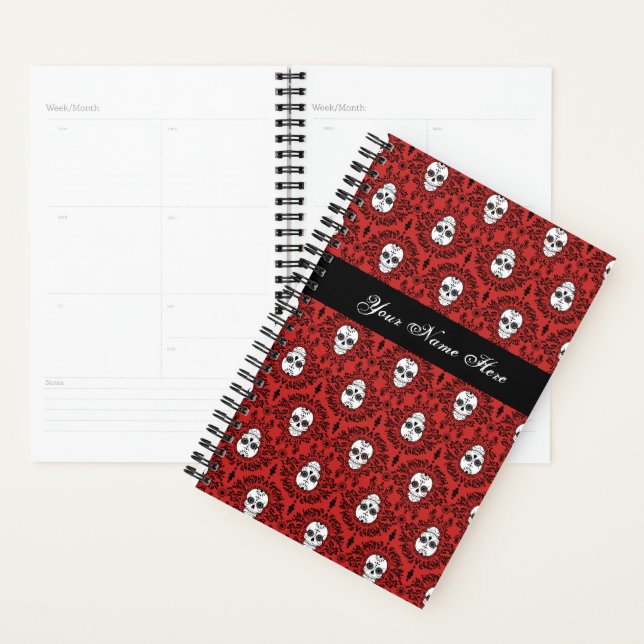Dead Damask Chic Sugar Skulls Black on Red Planner (Display)