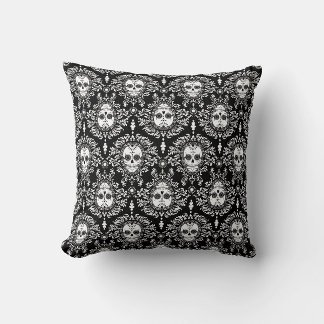 Dead Damask - Chic Sugar Skulls Throw Pillow (Front)