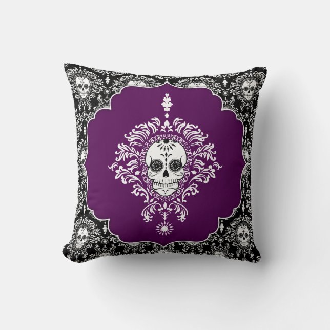 Dead Damask - Chic Sugar Skulls Throw Pillow (Front)