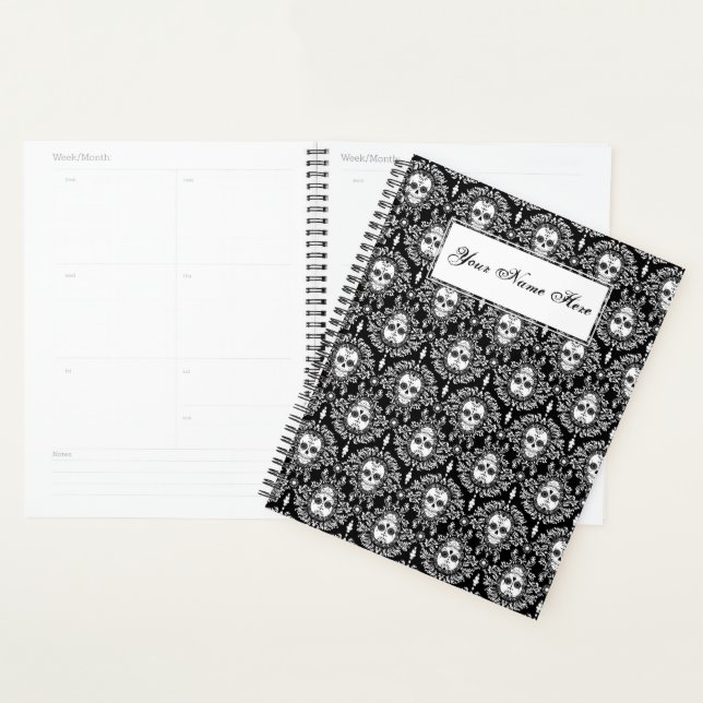 Dead Damask Chic Sugar Skulls White on Black Planner (Display)