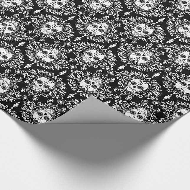 Dead Damask - Chic Sugar Skulls Wrapping Paper (Corner)