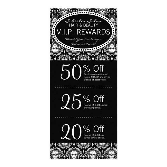 Dead Damask - Custom Salon Coupons Rack Card (Front)