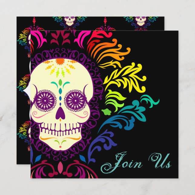 Dead Damask Rainbow Sugar Skull Invitation (Front/Back)