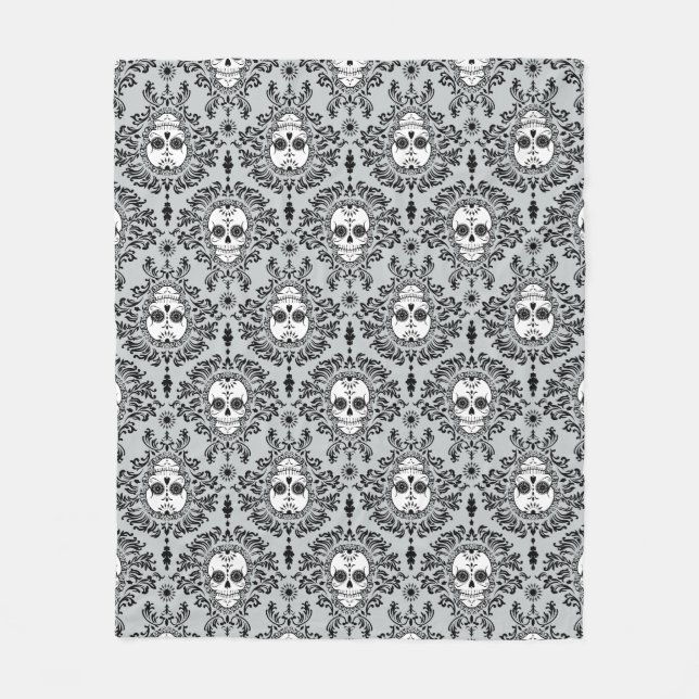 Dead Damask Sugar Skull Pattern Fleece Blanket (Front)