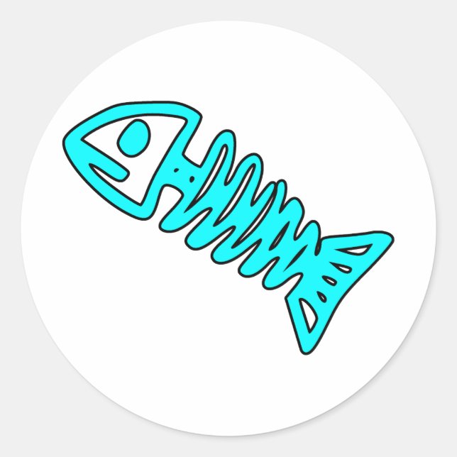 Dead Fish Skeleton Skull Bones Fossil Blue Aqua Classic Round Sticker (Front)