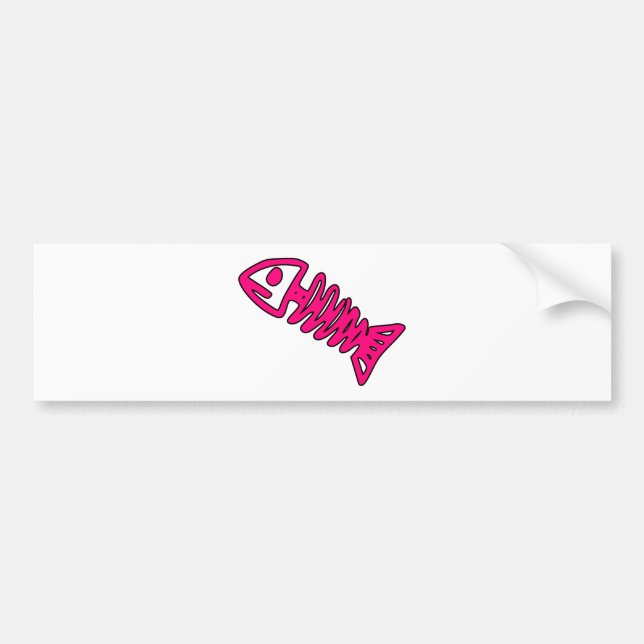 Dead Fish Skeleton Skull Bones Fossil Pink Bumper Sticker (Front)