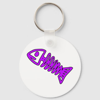 Dead Fish Skeleton Skull Bones Fossil Purple Key Ring