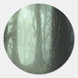 Dead Forest - Fog Woods Trees Creepy Landscape Classic Round Sticker