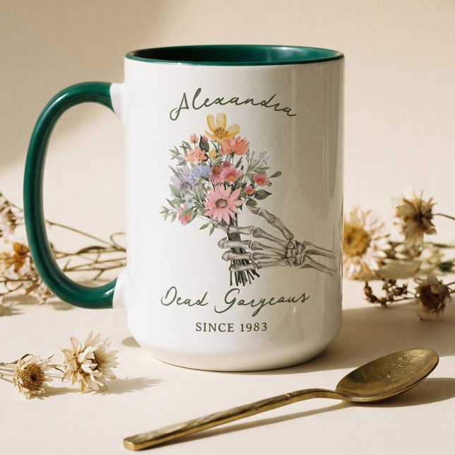 Dead Gorgeous Name Year Gothic Skeleton Wildflower Mug (Dead Gorgeous Name Year Gothic Skeleton Wildflower Mug)