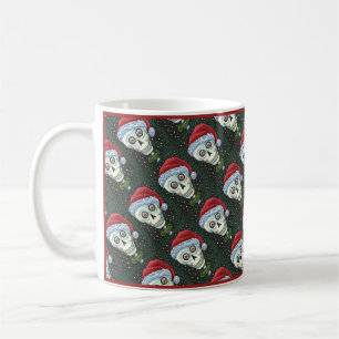 DEAD HEAD SANTA SKULL, CHRISTMAS SKELETON HUMOR COFFEE MUG
