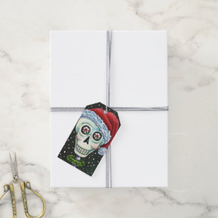 DEAD HEAD SANTA SKULL, CHRISTMAS SKELETON HUMOR GIFT TAGS