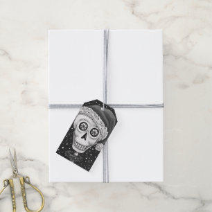 DEAD HEAD SANTA SKULL, CHRISTMAS SKELETON HUMOR GIFT TAGS