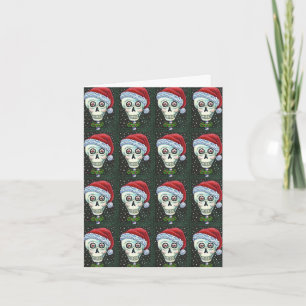 DEAD HEAD SANTA SKULL, CHRISTMAS SKELETON HUMOR HOLIDAY CARD