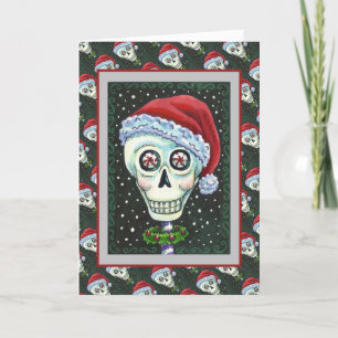 DEAD HEAD SANTA SKULL, CHRISTMAS SKELETON HUMOR HOLIDAY CARD