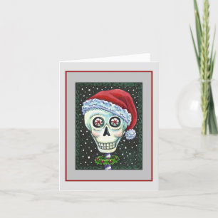 DEAD HEAD SANTA SKULL, CHRISTMAS SKELETON HUMOR HOLIDAY CARD