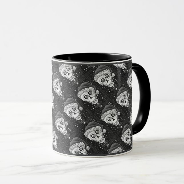 DEAD HEAD SANTA SKULL, CHRISTMAS SKELETON HUMOR MUG (Front Right)